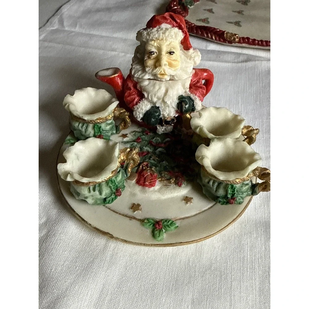 Wongs International Trading Inc Miniature Santa Claus Tea Set Holiday Decor 3pc